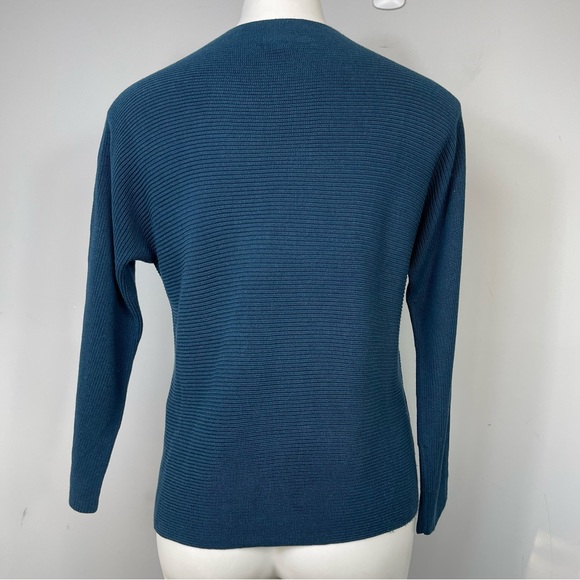 Eileen Fisher Funnel Neck Silk & Organic Cotton Pullover Sweater In Teal XXS - Picture 5 of 13